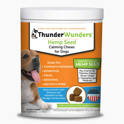 ThunderWunders Hemp Dog Calming Chews | Vet Recommended, Made with Hemp Seed, Thiamine, L-Tryptophan, Melatonin & Ginger (60 Count)