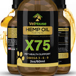 VetHouse - New X75 Formula - 2OZ Hemp Oil for Dogs and Cats - Hemp Oil Drops with Omega Fatty Acids - Hip and Joint Support and Skin Health - Made in USA